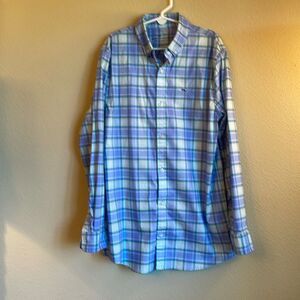 Boys Vineyard Vines blue and green Check button up Shirt youth medium 12-14